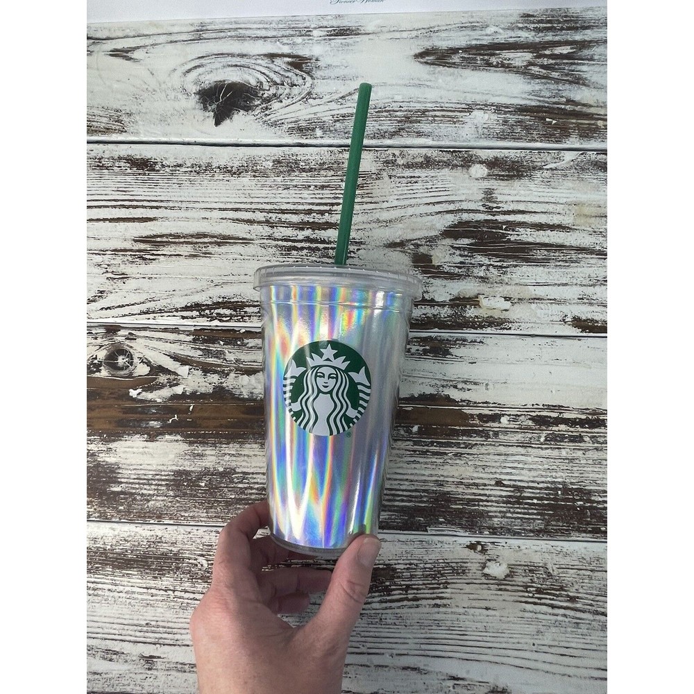 Starbucks 2020 Acrylic Iridescent Silver Rainbow Cold Cup Mermaid Tumbler 16 oz - Picture 9 of 9